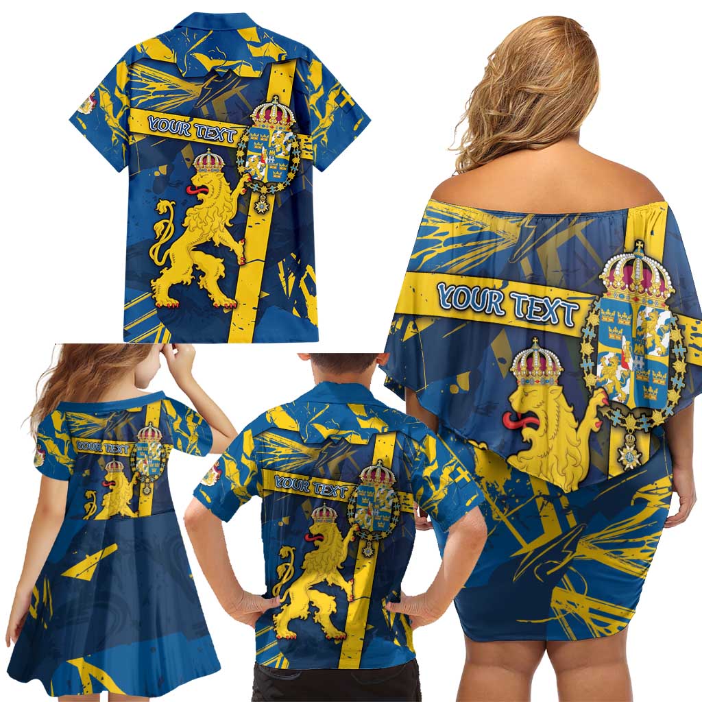 Personalized Sweden Family Matching Off Shoulder Short Dress and Hawaiian Shirt Coat Of Arms Unique Style - Wonder Print Shop