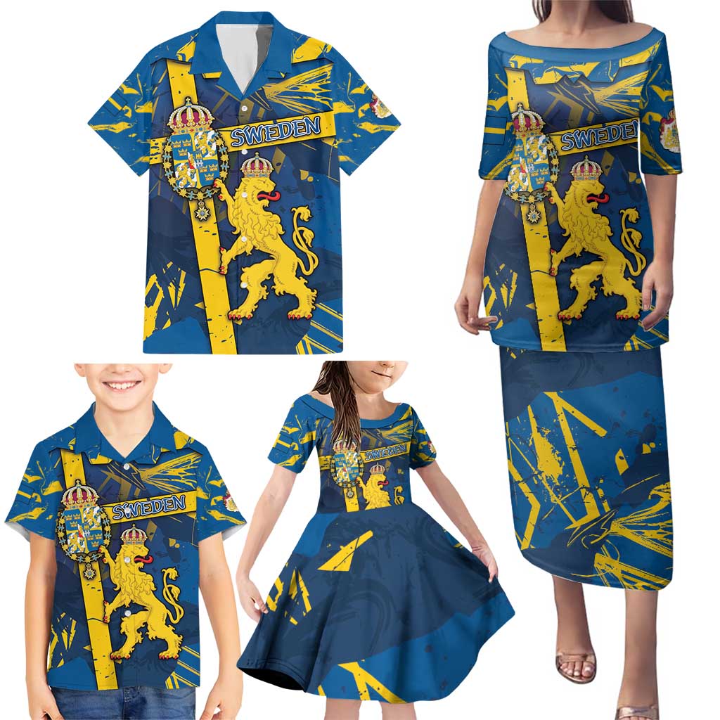 Personalized Sweden Family Matching Puletasi and Hawaiian Shirt Coat Of Arms Unique Style - Wonder Print Shop