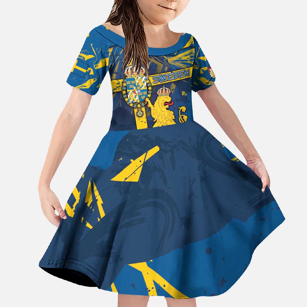 Personalized Sweden Family Matching Short Sleeve Bodycon Dress and Hawaiian Shirt Coat Of Arms Unique Style - Wonder Print Shop
