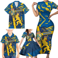 Personalized Sweden Family Matching Short Sleeve Bodycon Dress and Hawaiian Shirt Coat Of Arms Unique Style - Wonder Print Shop