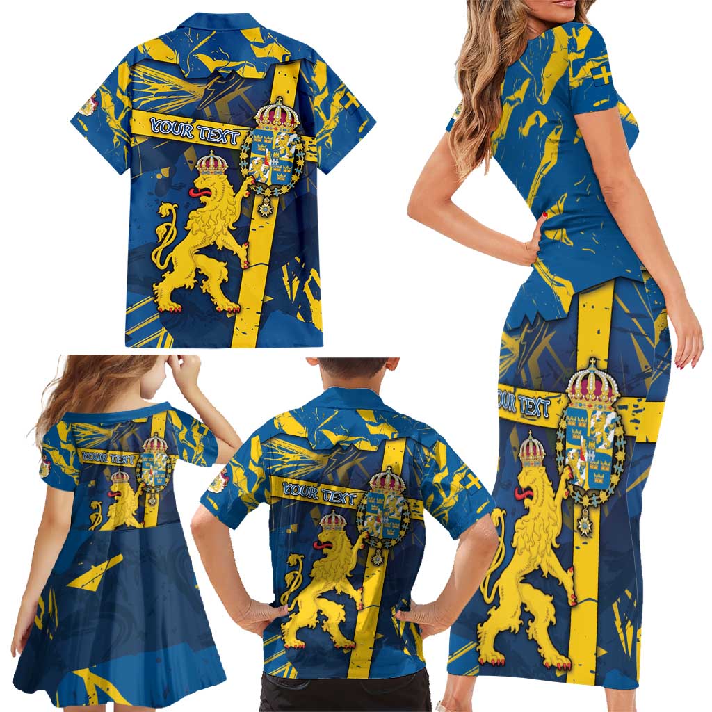 Personalized Sweden Family Matching Short Sleeve Bodycon Dress and Hawaiian Shirt Coat Of Arms Unique Style - Wonder Print Shop