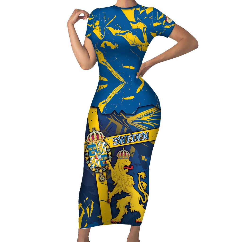 Personalized Sweden Family Matching Short Sleeve Bodycon Dress and Hawaiian Shirt Coat Of Arms Unique Style - Wonder Print Shop