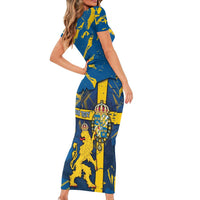 Personalized Sweden Family Matching Short Sleeve Bodycon Dress and Hawaiian Shirt Coat Of Arms Unique Style - Wonder Print Shop