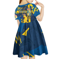 Personalized Sweden Kid Short Sleeve Dress Coat Of Arms Unique Style - Wonder Print Shop