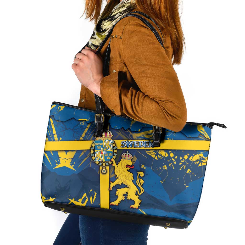 Sweden Leather Tote Bag Coat Of Arms Unique Style - Wonder Print Shop