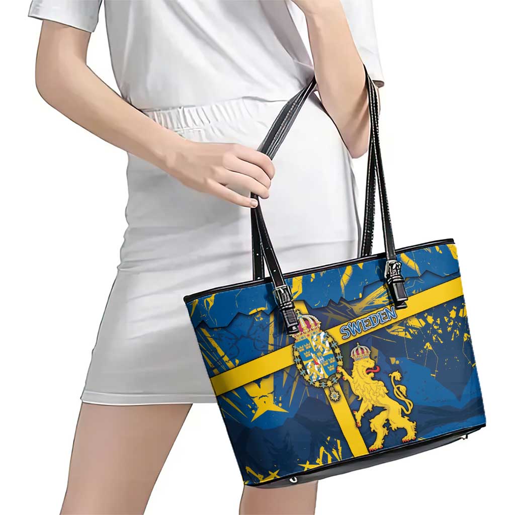 Sweden Leather Tote Bag Coat Of Arms Unique Style - Wonder Print Shop