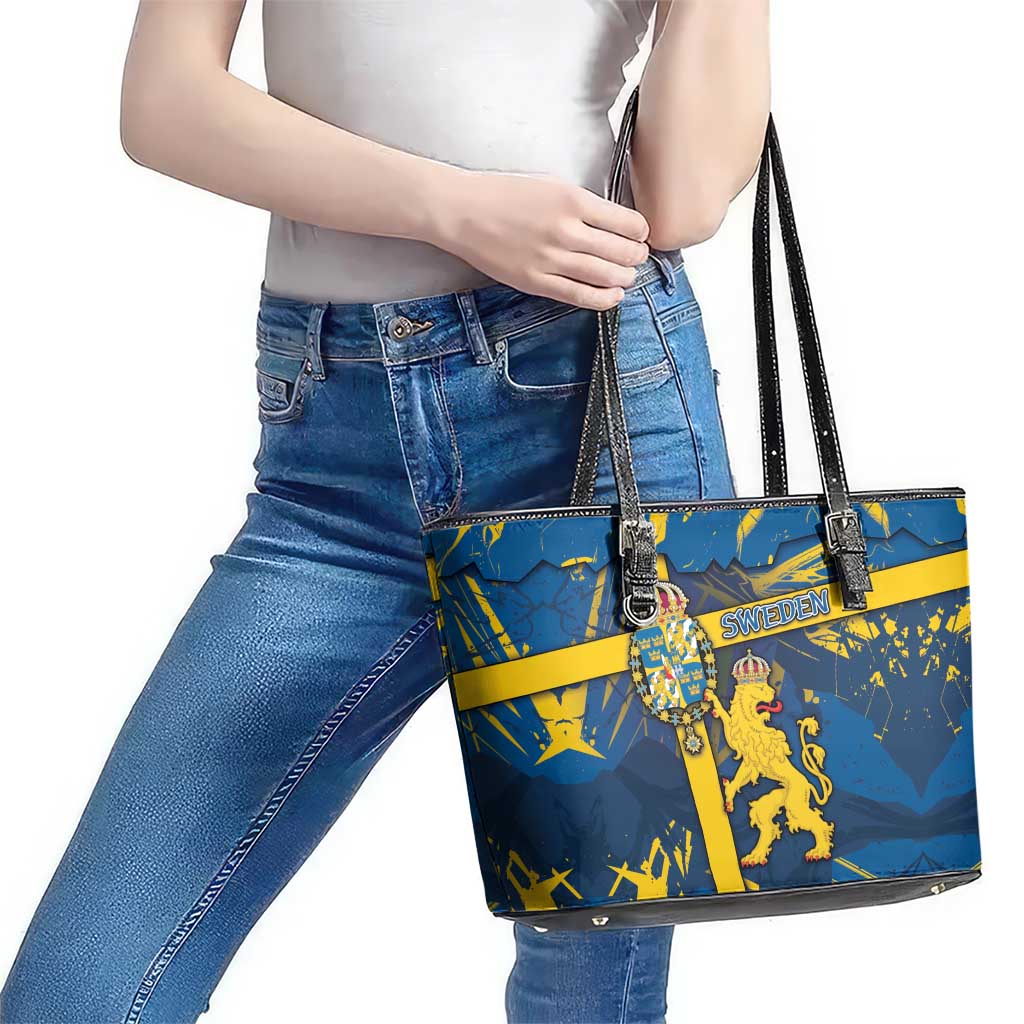 Sweden Leather Tote Bag Coat Of Arms Unique Style - Wonder Print Shop