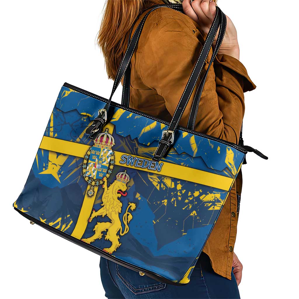 Sweden Leather Tote Bag Coat Of Arms Unique Style - Wonder Print Shop