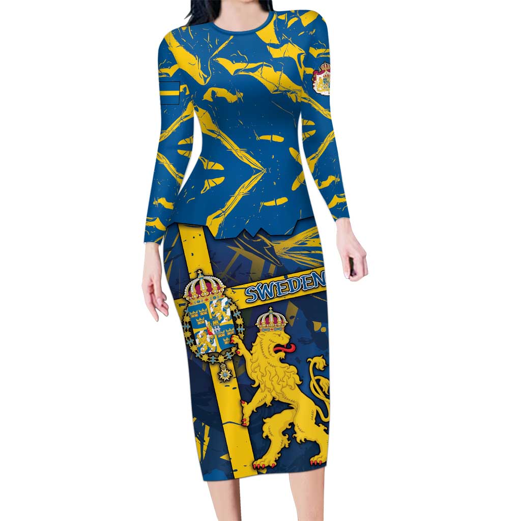 Personalized Sweden Long Sleeve Bodycon Dress Coat Of Arms Unique Style - Wonder Print Shop