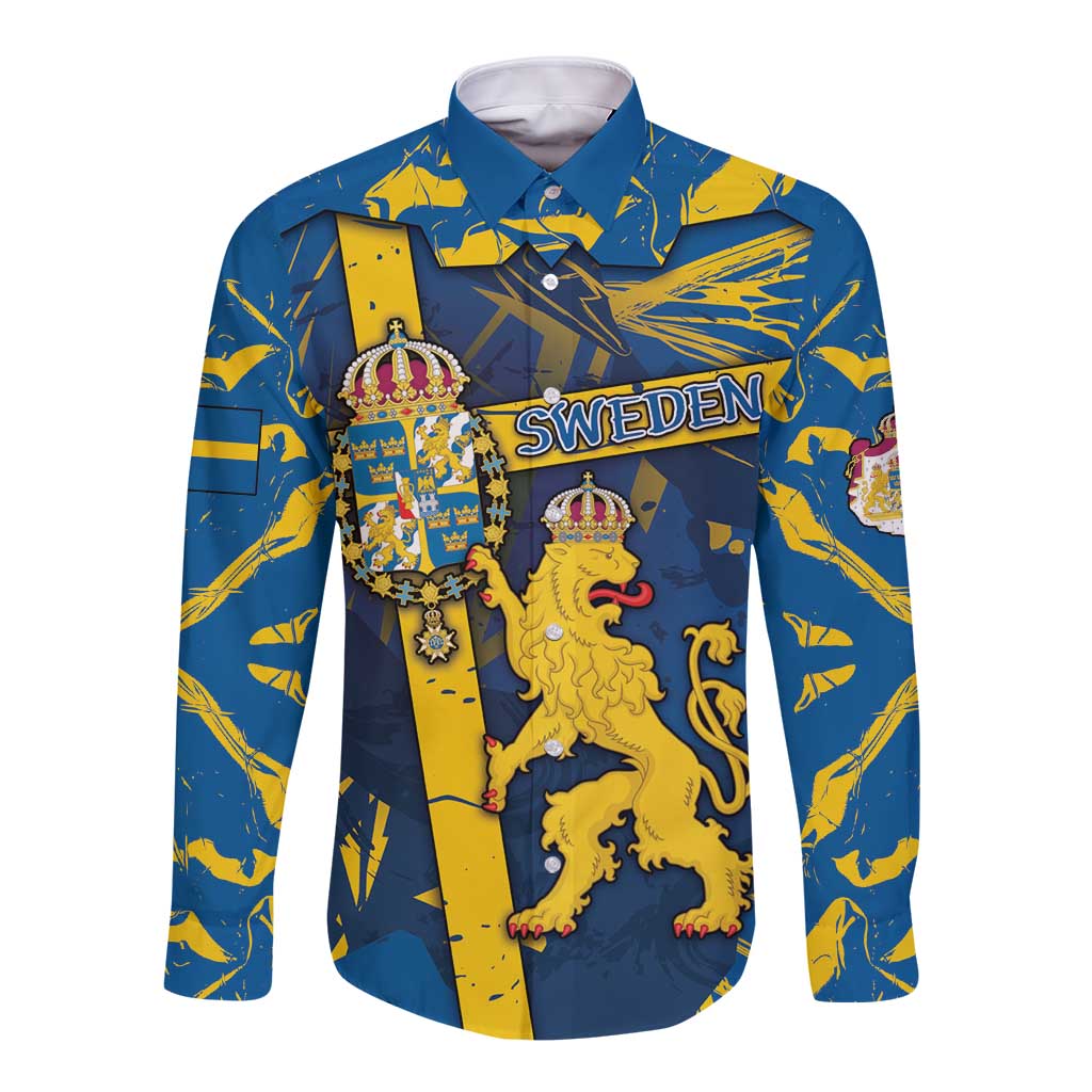 Personalized Sweden Long Sleeve Button Shirt Coat Of Arms Unique Style - Wonder Print Shop
