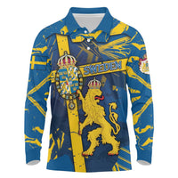 Personalized Sweden Long Sleeve Polo Shirt Coat Of Arms Unique Style - Wonder Print Shop