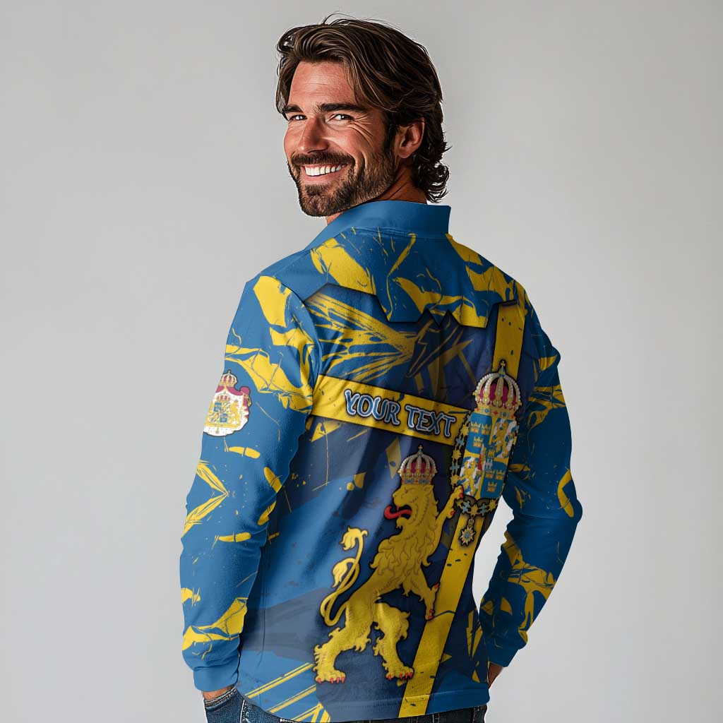Personalized Sweden Long Sleeve Polo Shirt Coat Of Arms Unique Style - Wonder Print Shop