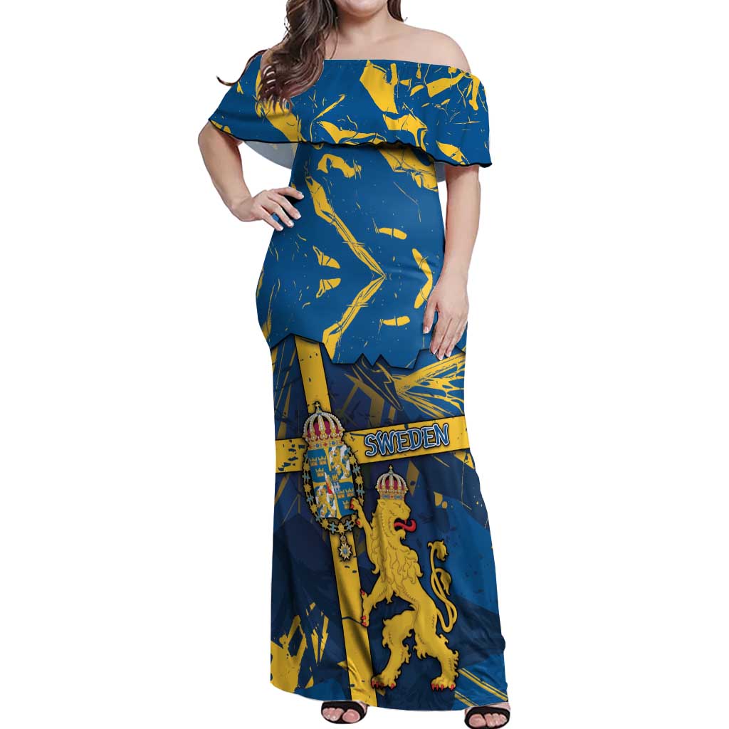 Personalized Sweden Off Shoulder Maxi Dress Coat Of Arms Unique Style - Wonder Print Shop