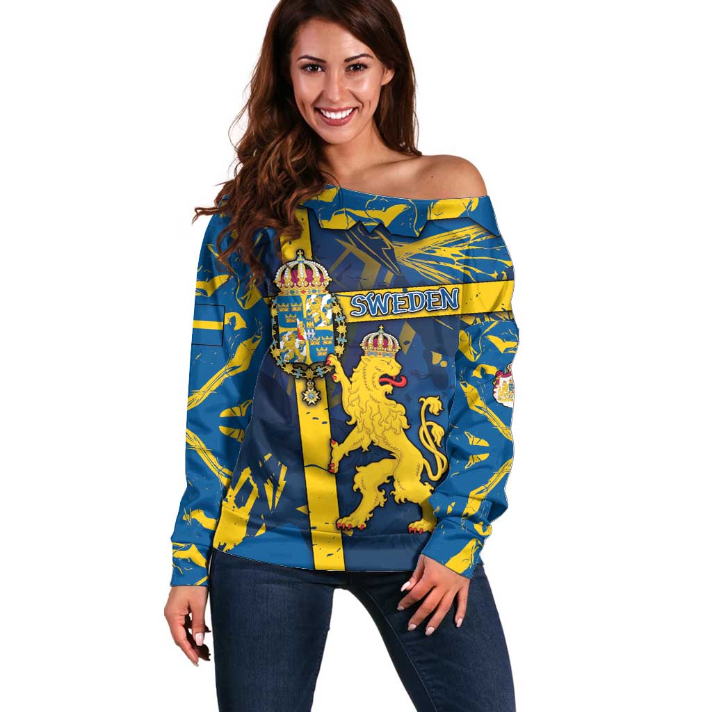 Personalized Sweden Off Shoulder Sweater Coat Of Arms Unique Style - Wonder Print Shop