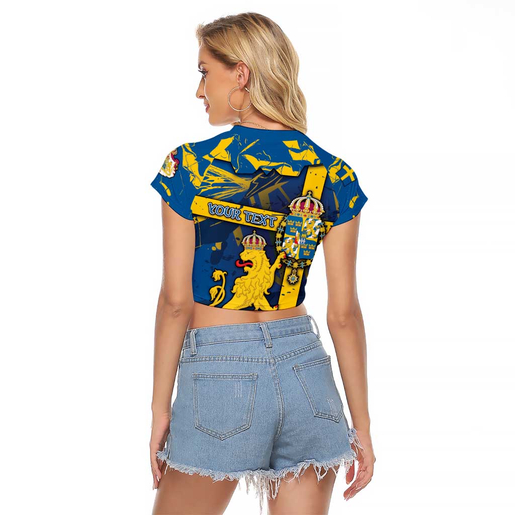 Personalized Sweden Raglan Cropped T Shirt Coat Of Arms Unique Style - Wonder Print Shop