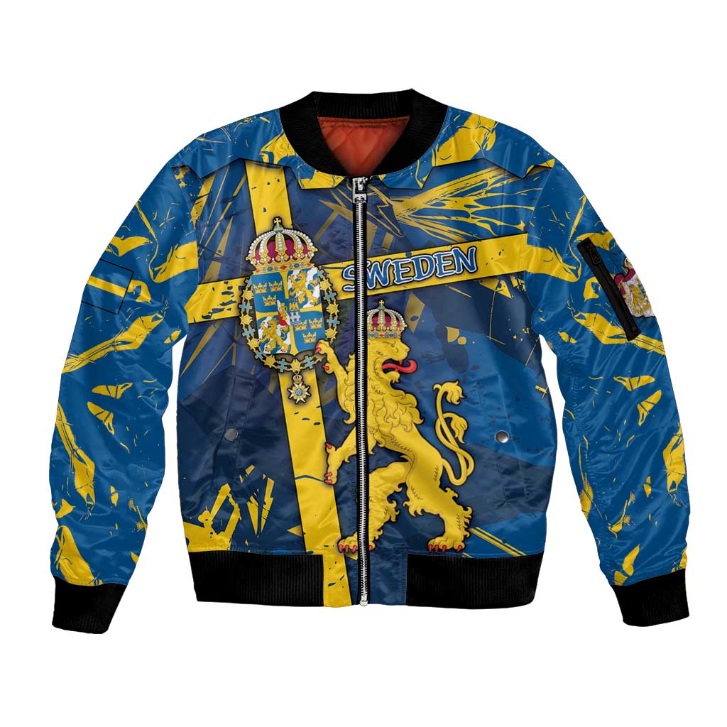 Personalized Sweden Sleeve Zip Bomber Jacket Coat Of Arms Unique Style - Wonder Print Shop