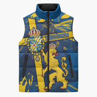 Personalized Sweden Sleeveless Puffer Jacket Coat Of Arms Unique Style - Wonder Print Shop