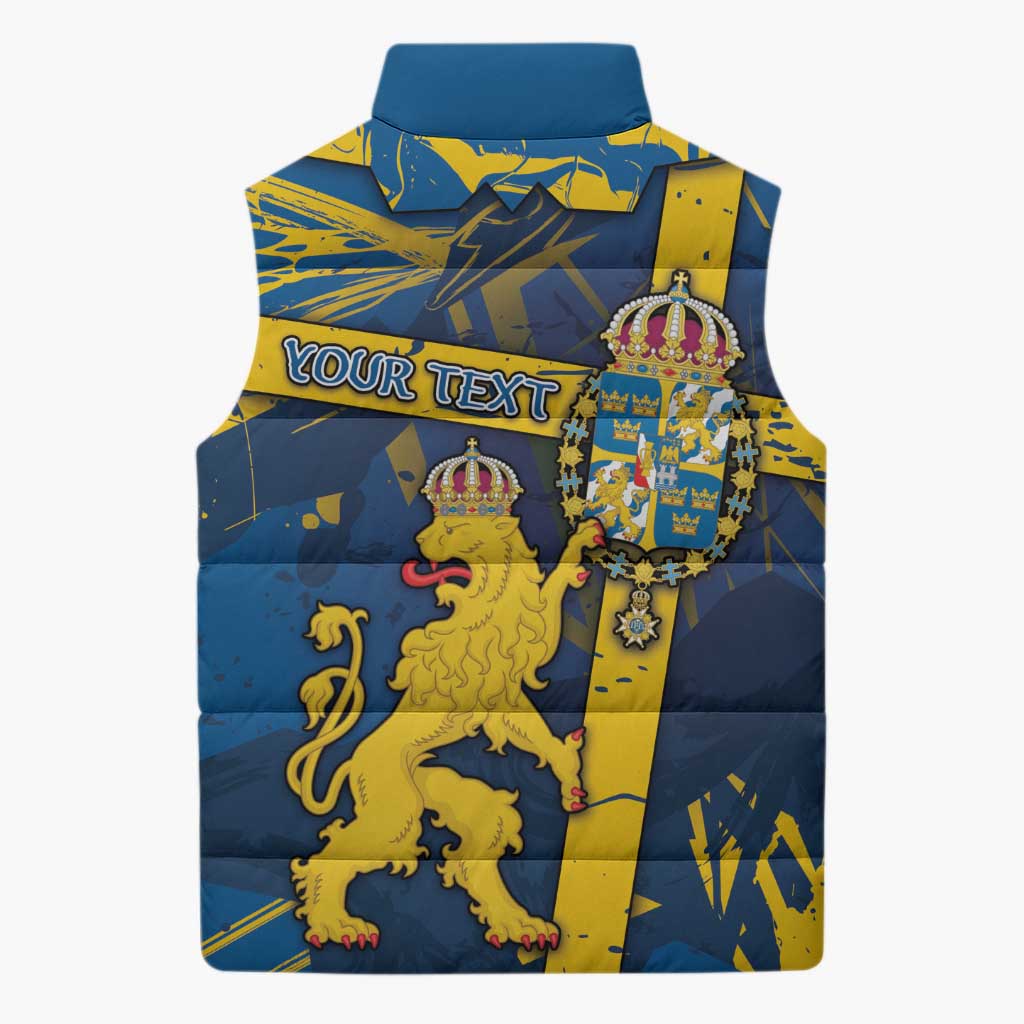 Personalized Sweden Sleeveless Puffer Jacket Coat Of Arms Unique Style - Wonder Print Shop