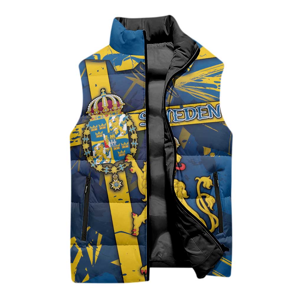 Personalized Sweden Sleeveless Puffer Jacket Coat Of Arms Unique Style - Wonder Print Shop
