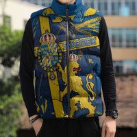 Personalized Sweden Sleeveless Puffer Jacket Coat Of Arms Unique Style - Wonder Print Shop