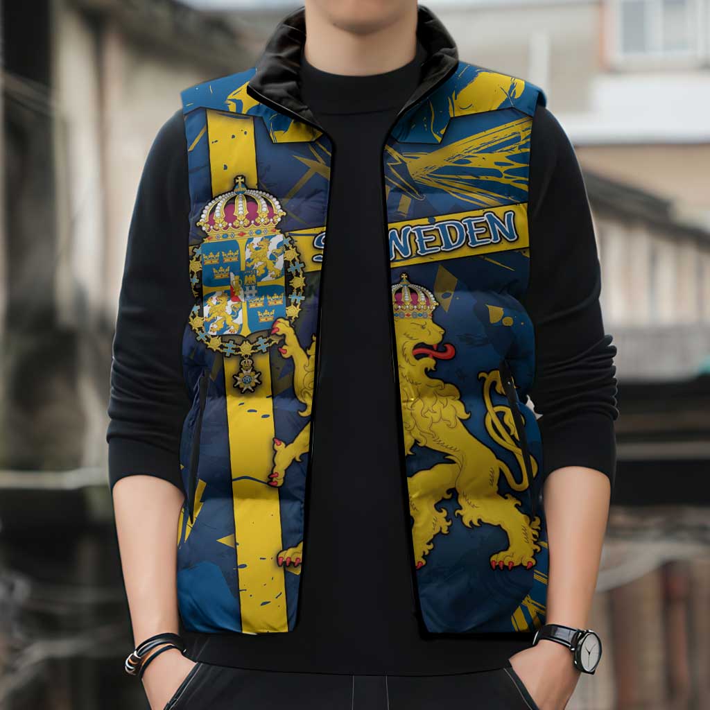 Personalized Sweden Sleeveless Puffer Jacket Coat Of Arms Unique Style - Wonder Print Shop
