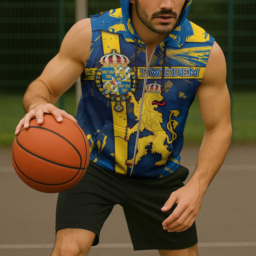 Personalized Sweden Sleeveless Zip Hoodie Coat Of Arms Unique Style - Wonder Print Shop