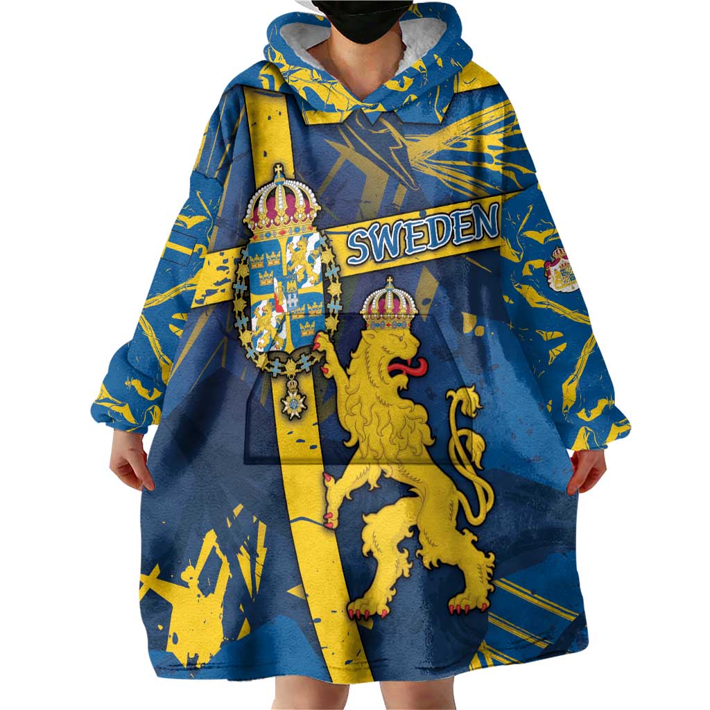 Personalized Sweden Wearable Blanket Hoodie Coat Of Arms Unique Style - Wonder Print Shop