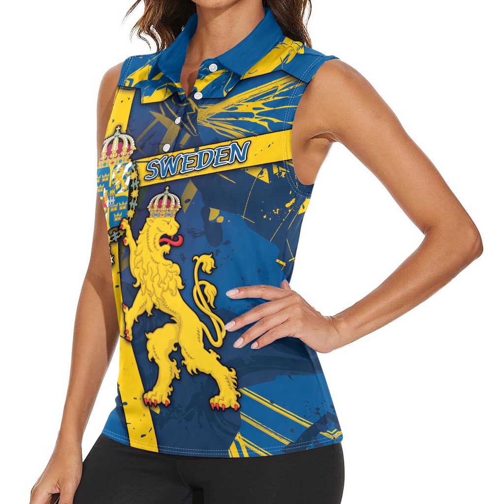 Personalized Sweden Women Sleeveless Polo Shirt Coat Of Arms Unique Style - Wonder Print Shop