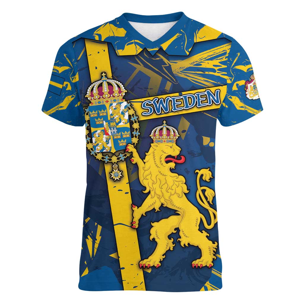 Personalized Sweden Women V-Neck T-Shirt Coat Of Arms Unique Style - Wonder Print Shop