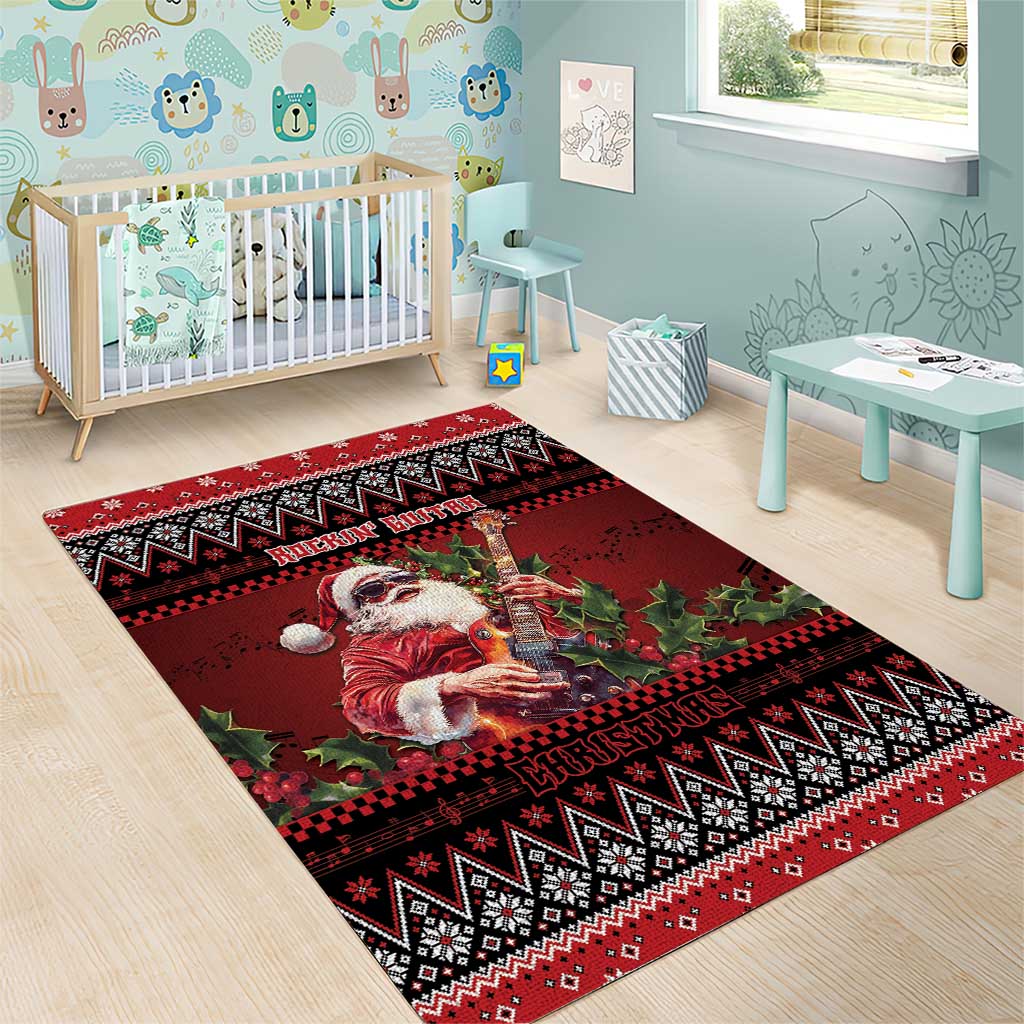 Guitar Christmas Area Rug Rocking Santa - Wonder Print Shop