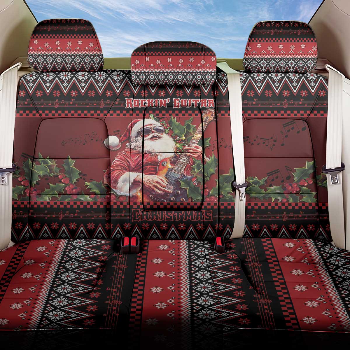 Guitar Christmas Back Car Seat Cover Rocking Santa - Wonder Print Shop