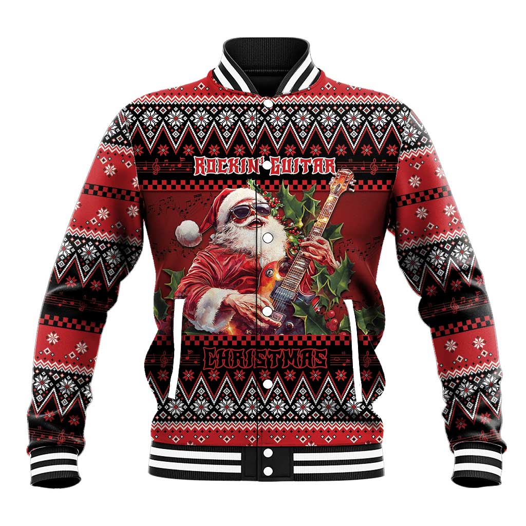 Guitar Christmas Baseball Jacket Rocking Santa - Wonder Print Shop