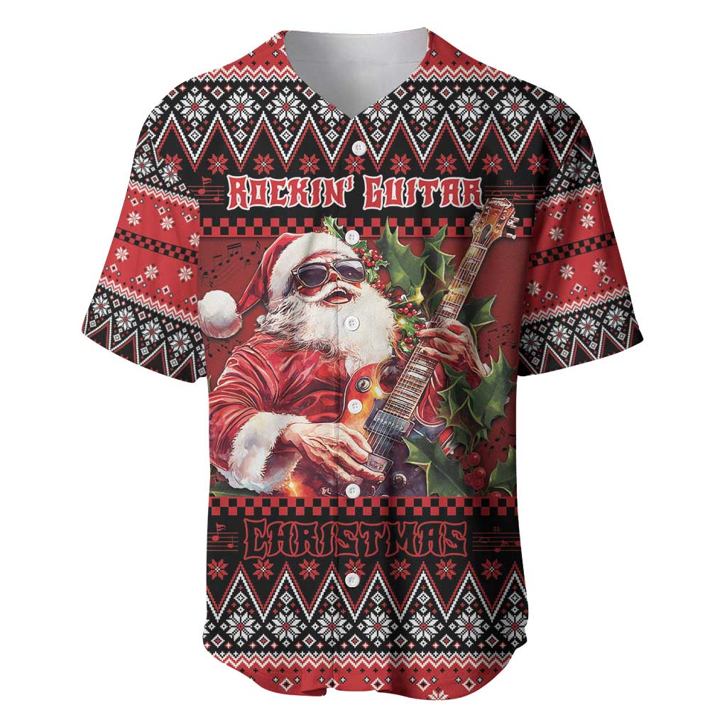 Guitar Christmas Baseball Jersey Rocking Santa - Wonder Print Shop