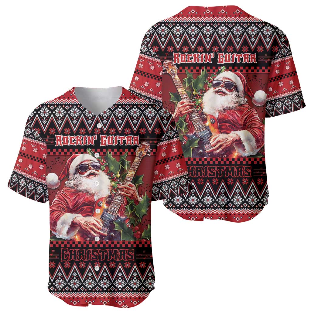 Guitar Christmas Baseball Jersey Rocking Santa - Wonder Print Shop