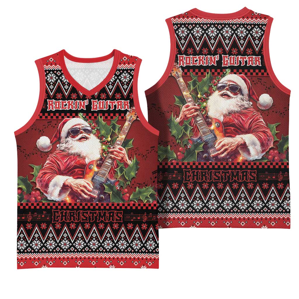 Guitar Christmas Basketball Jersey Rocking Santa - Wonder Print Shop