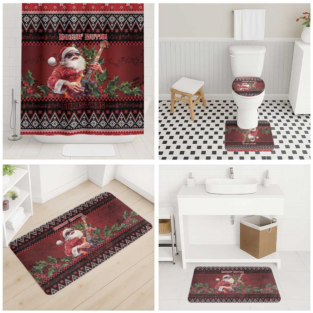 Guitar Christmas Bathroom Set Rocking Santa - Wonder Print Shop