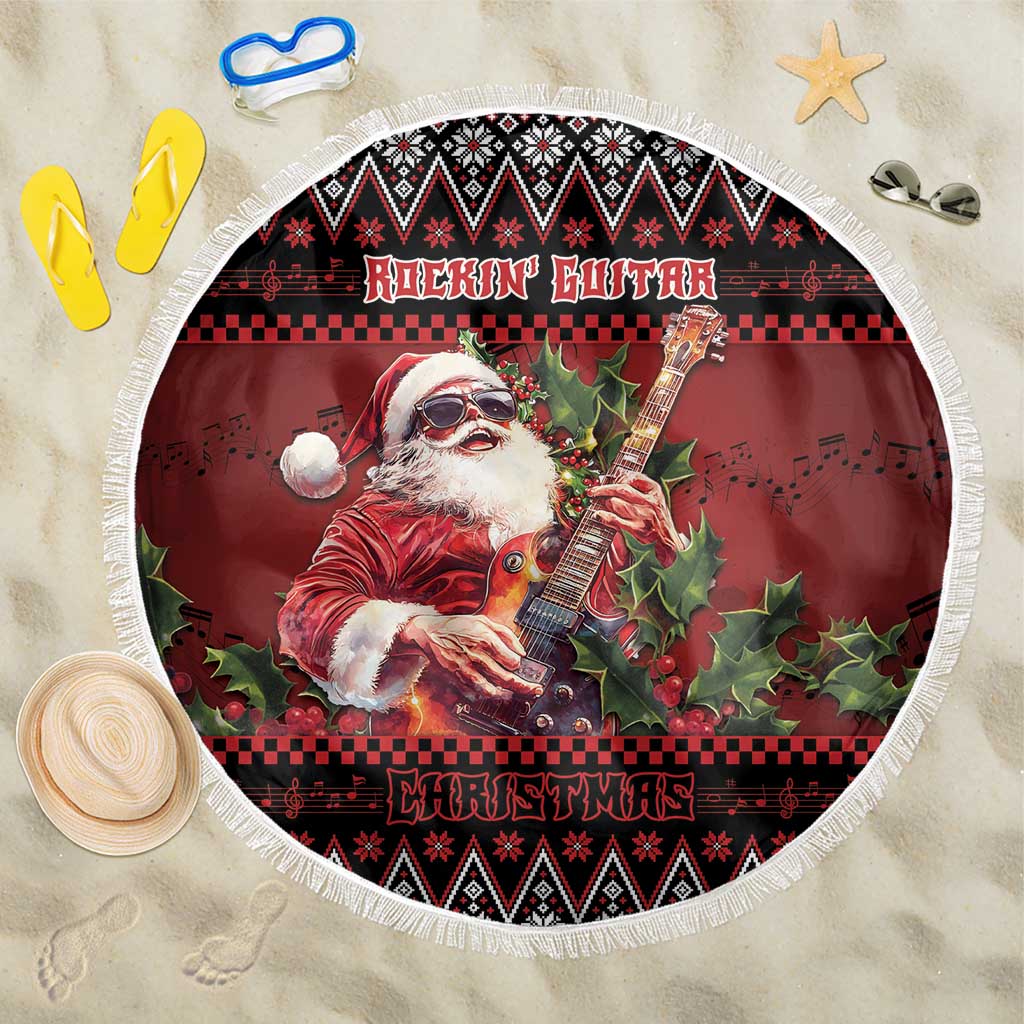 Guitar Christmas Beach Blanket Rocking Santa - Wonder Print Shop