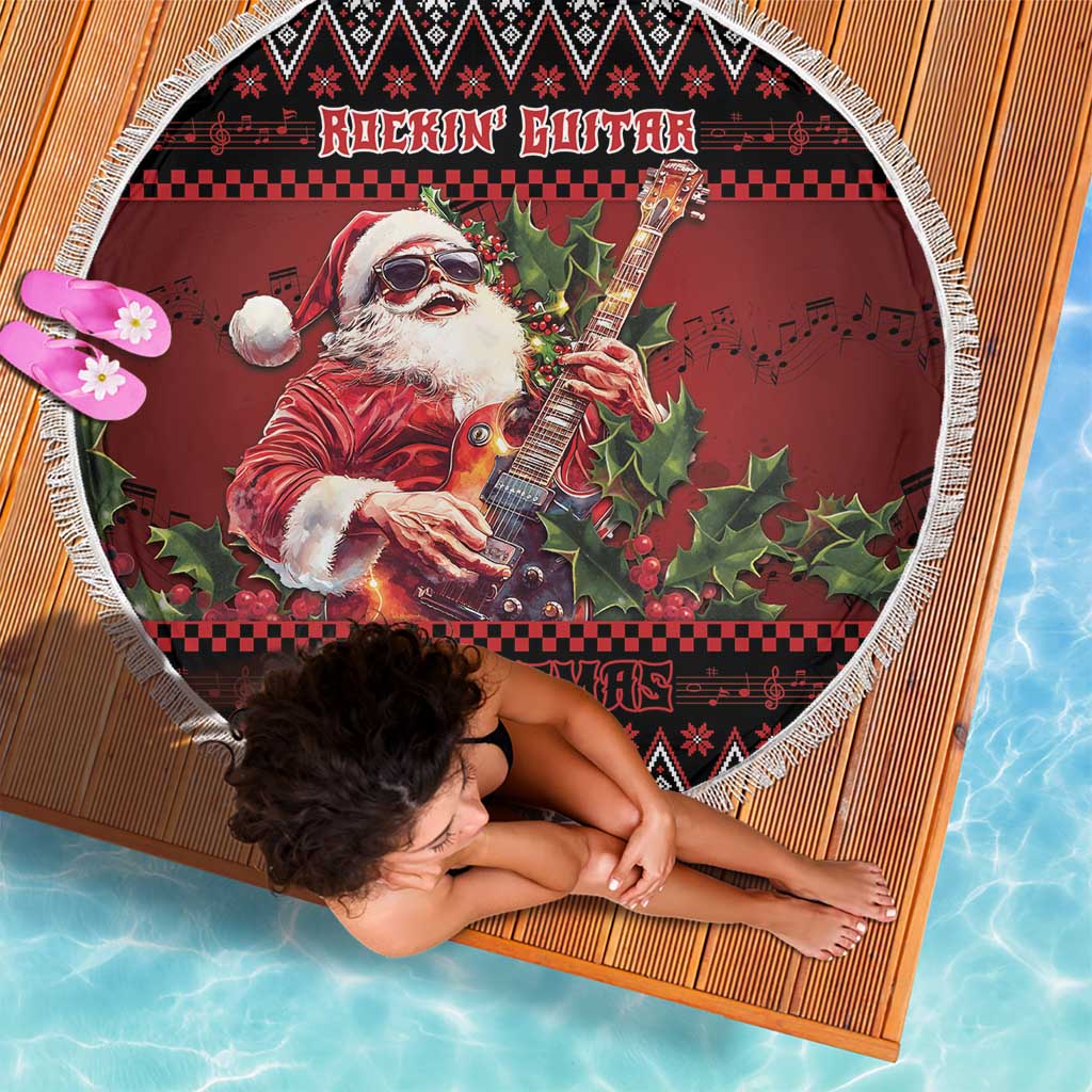 Guitar Christmas Beach Blanket Rocking Santa - Wonder Print Shop