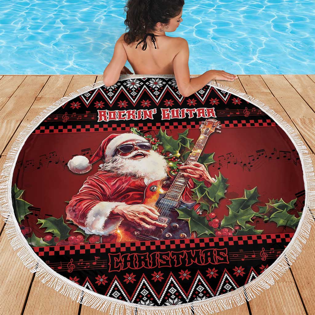 Guitar Christmas Beach Blanket Rocking Santa - Wonder Print Shop