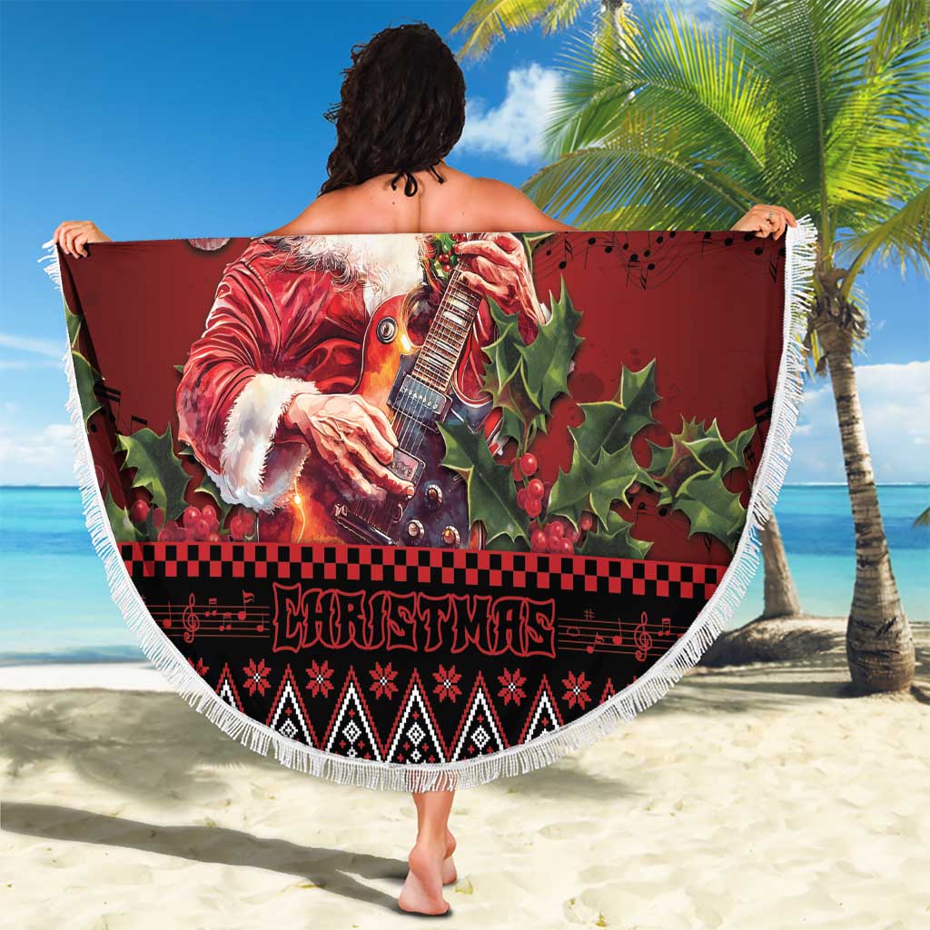 Guitar Christmas Beach Blanket Rocking Santa - Wonder Print Shop