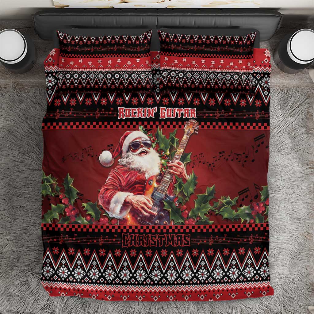 Guitar Christmas Bedding Set Rocking Santa - Wonder Print Shop