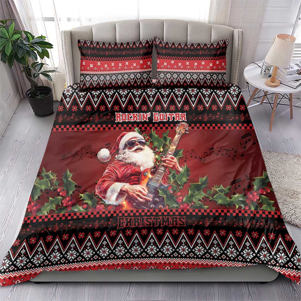 Guitar Christmas Bedding Set Rocking Santa - Wonder Print Shop