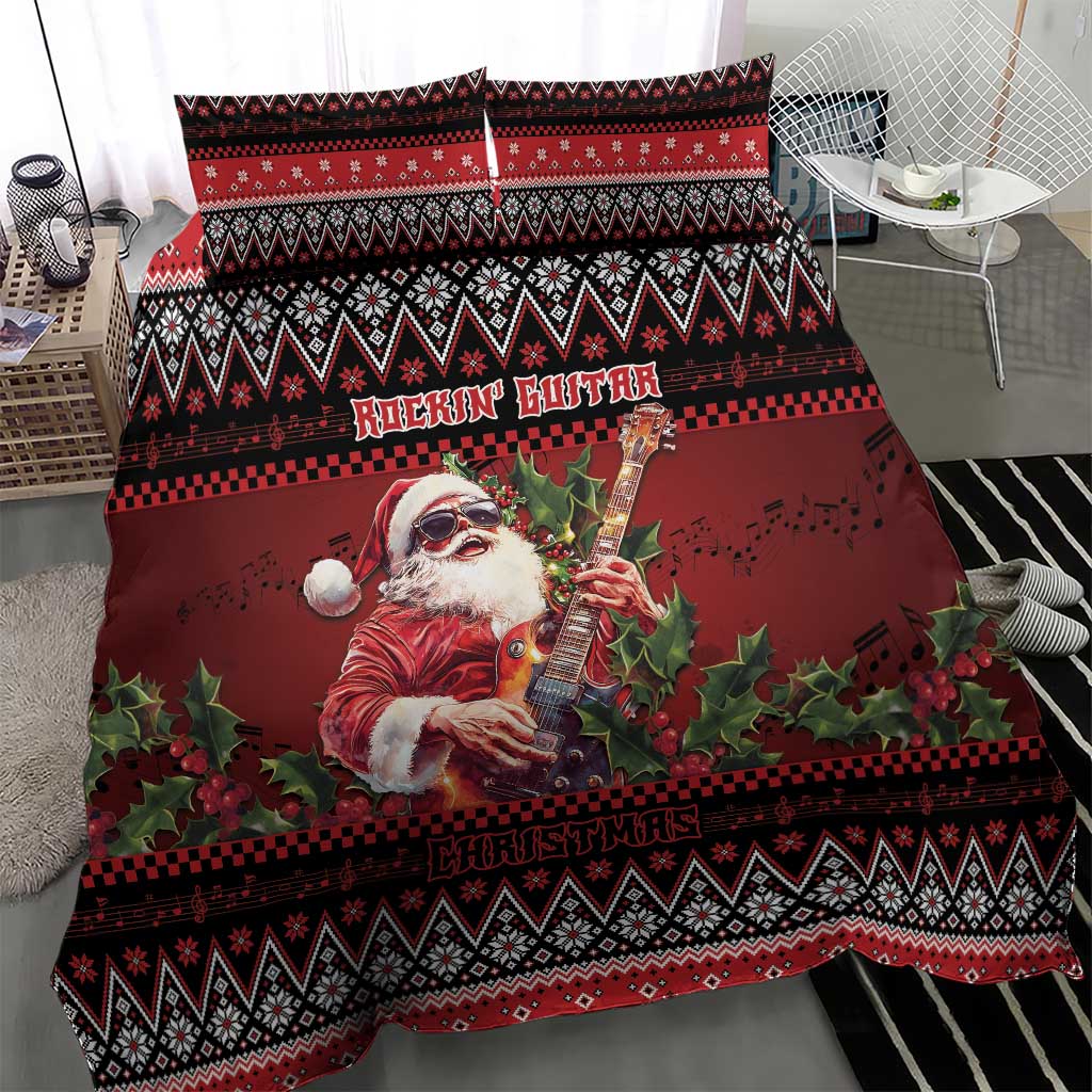 Guitar Christmas Bedding Set Rocking Santa - Wonder Print Shop