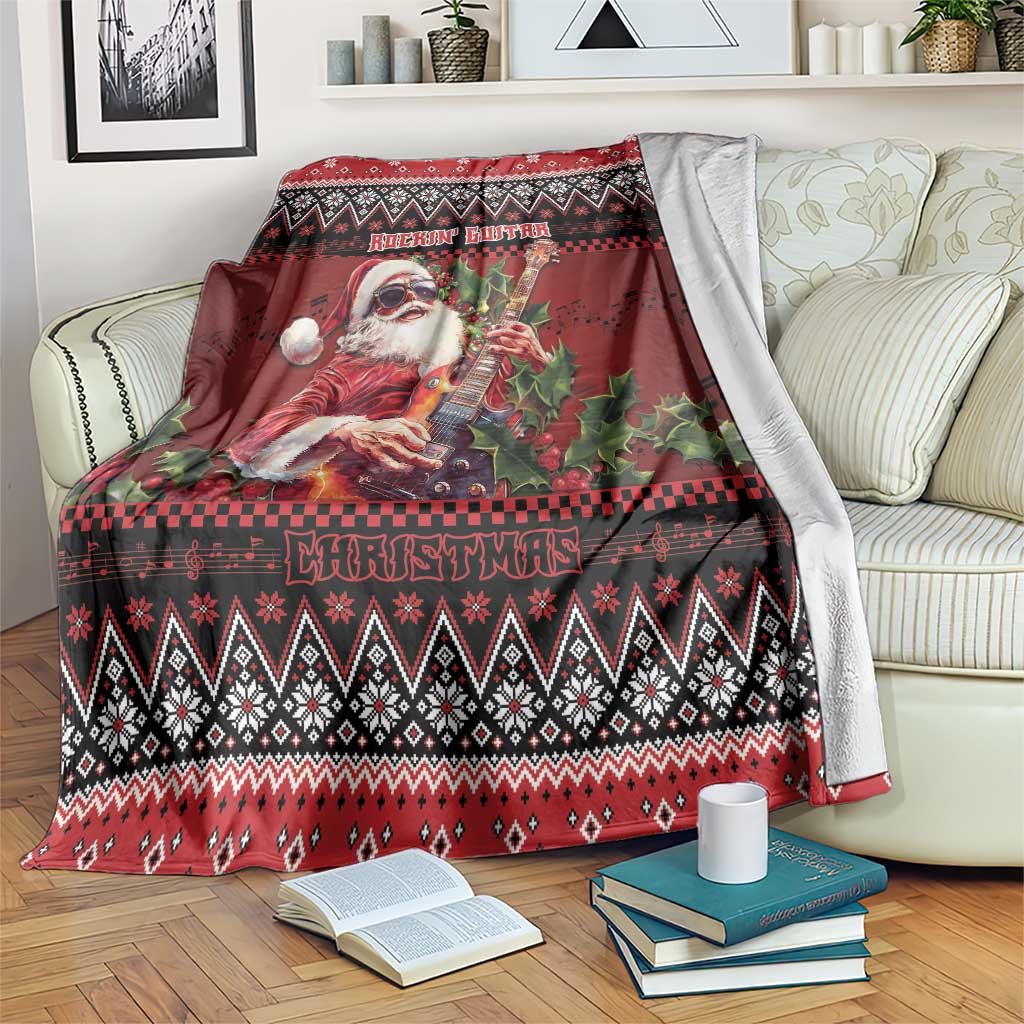 Guitar Christmas Blanket Rocking Santa - Wonder Print Shop
