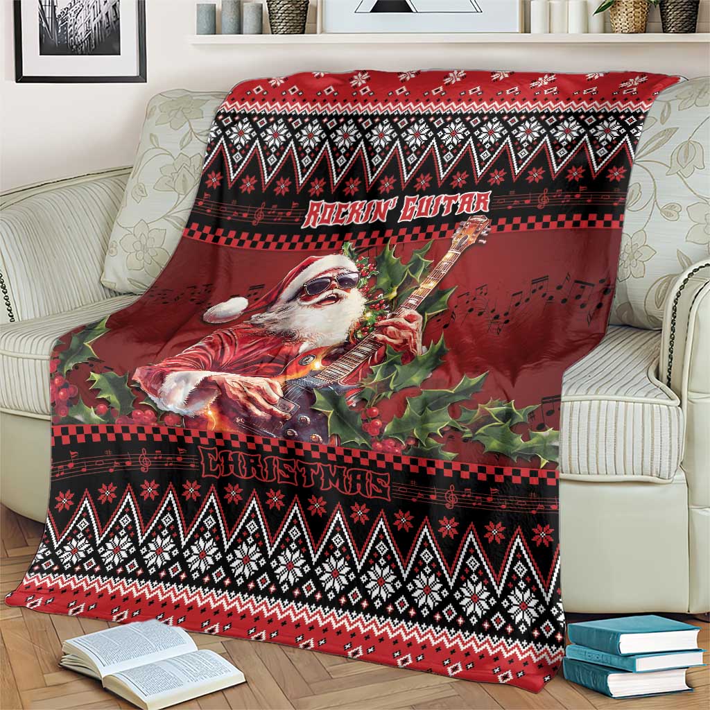 Guitar Christmas Blanket Rocking Santa - Wonder Print Shop