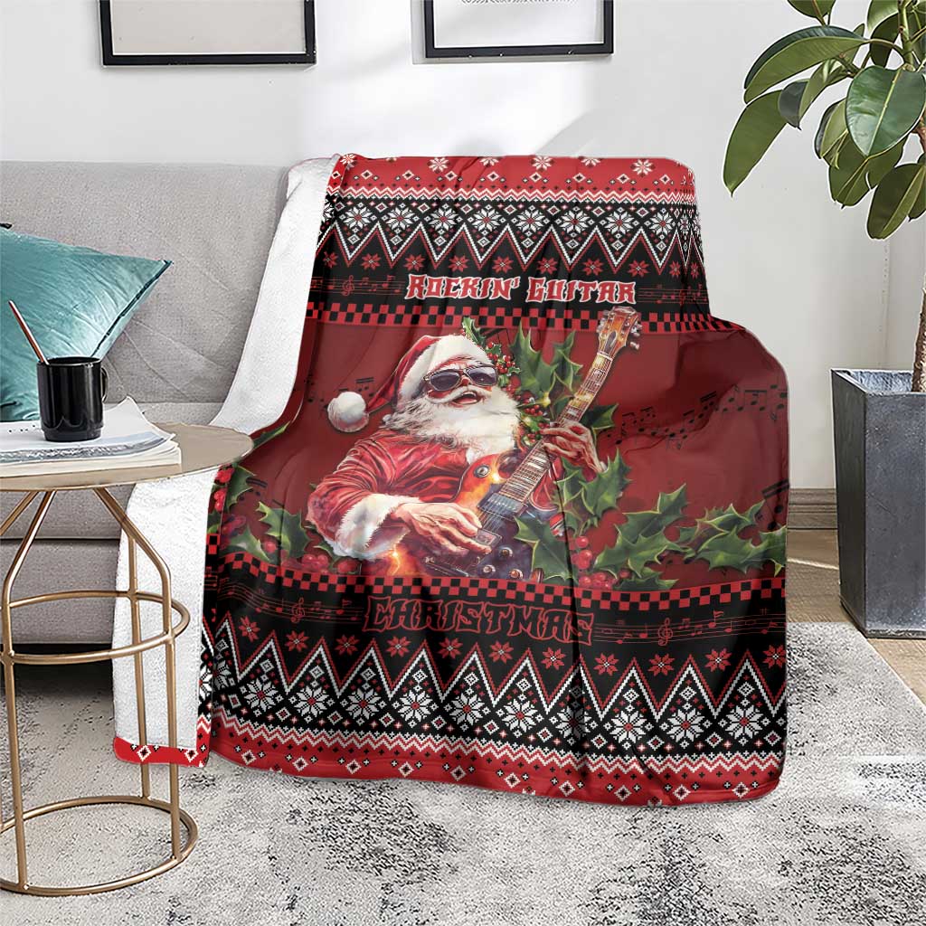 Guitar Christmas Blanket Rocking Santa - Wonder Print Shop