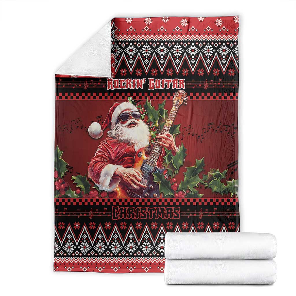 Guitar Christmas Blanket Rocking Santa - Wonder Print Shop
