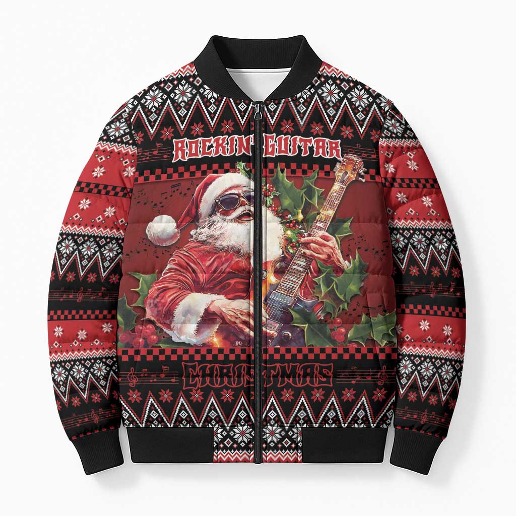 Guitar Christmas Bomber Puffer Jacket Rocking Santa - Wonder Print Shop