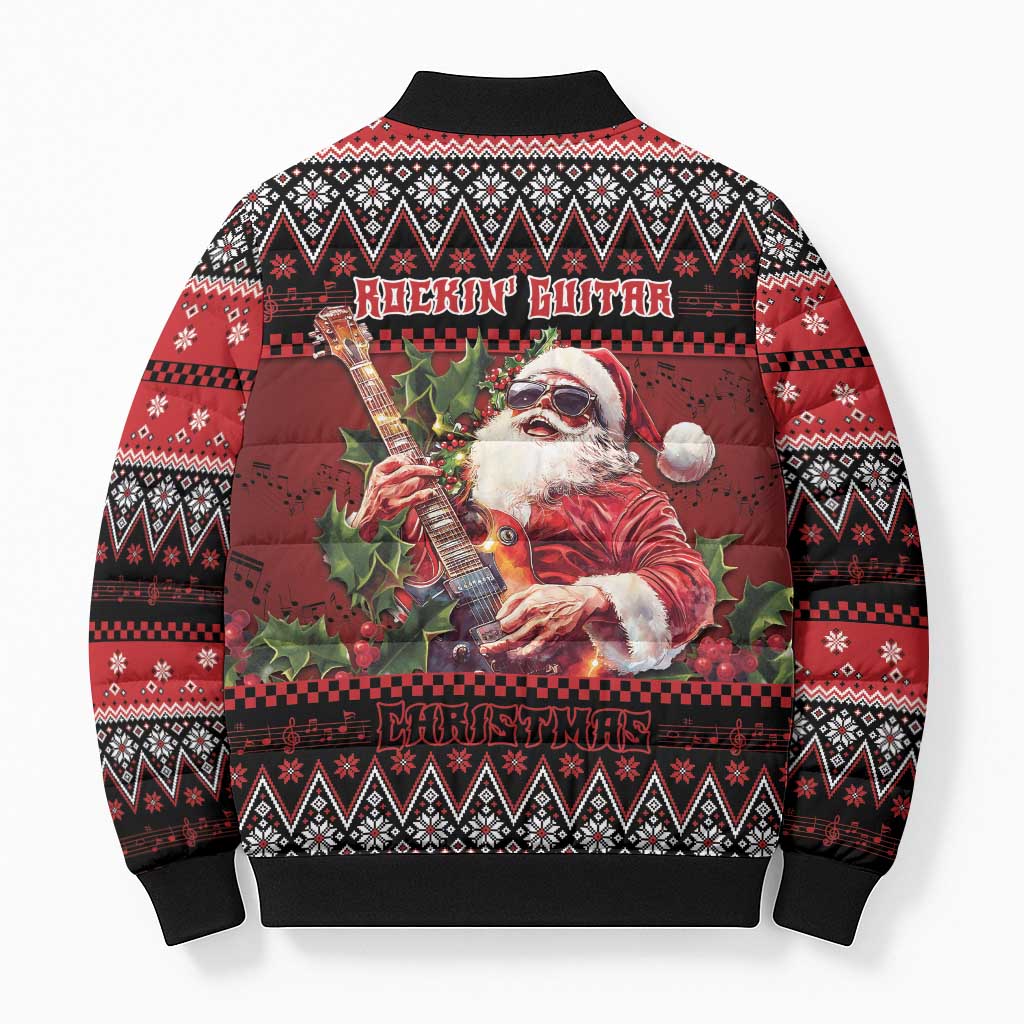 Guitar Christmas Bomber Puffer Jacket Rocking Santa - Wonder Print Shop