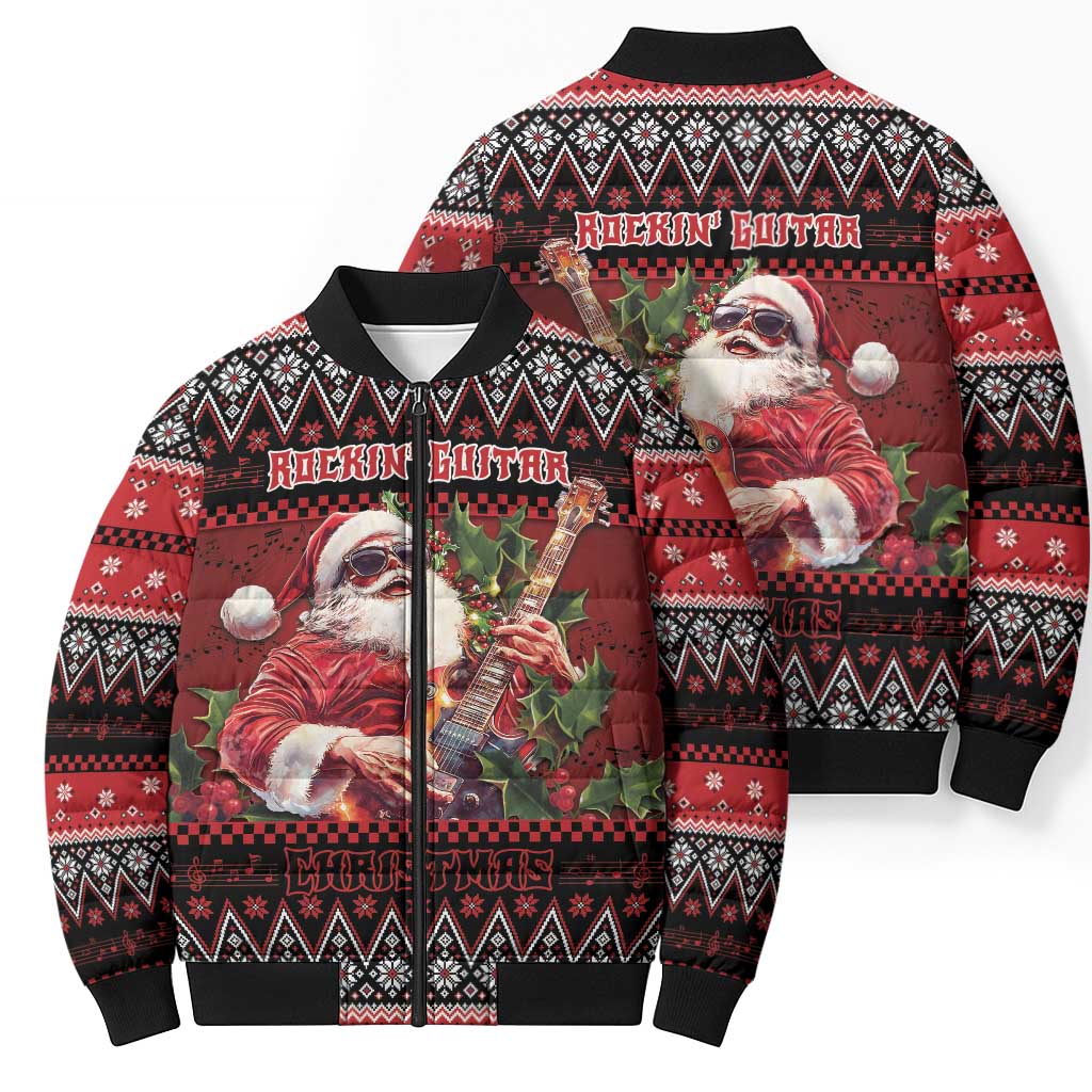 Guitar Christmas Bomber Puffer Jacket Rocking Santa - Wonder Print Shop
